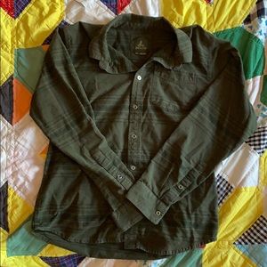 Prana Green Striped Flannel Large